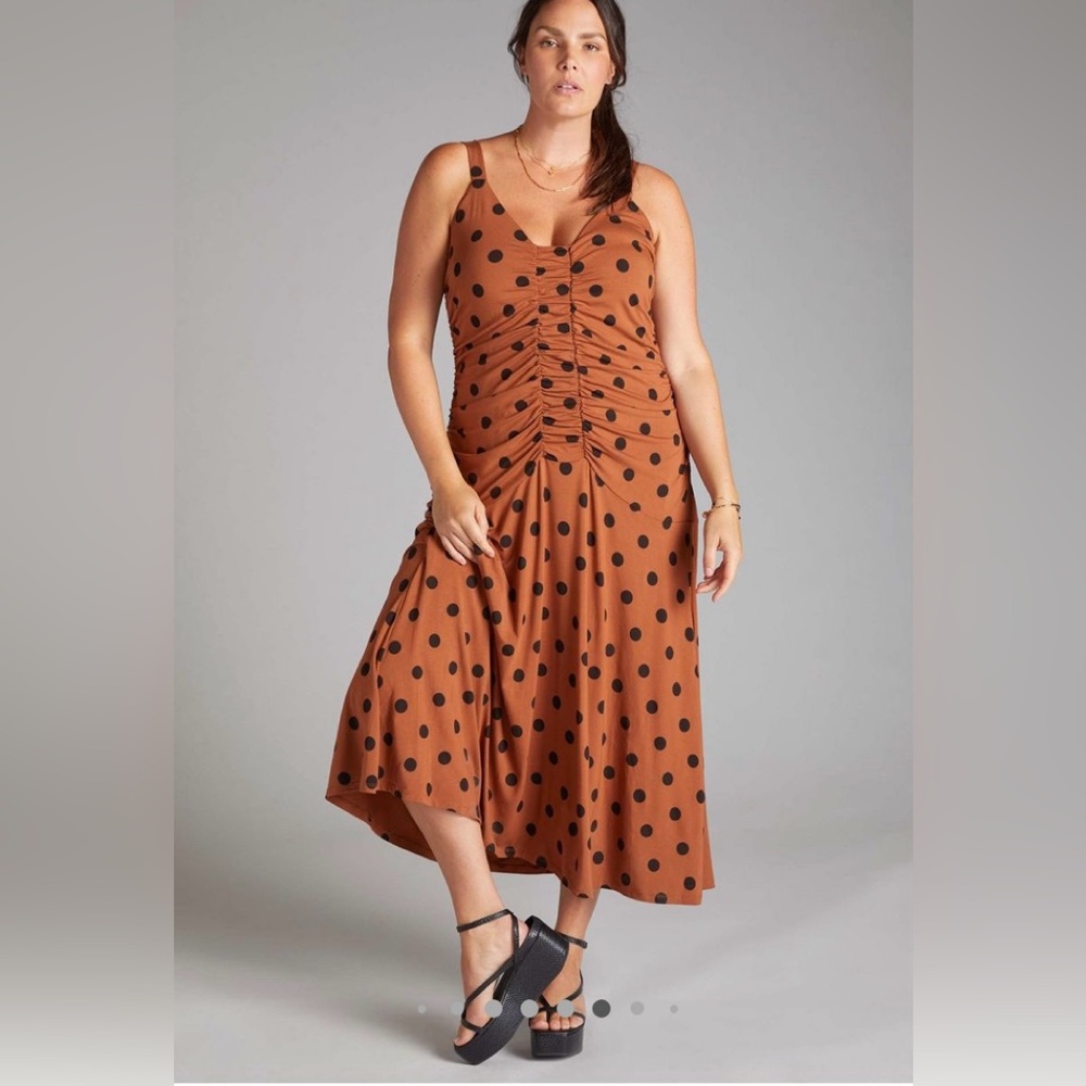 Anthropologie Brown Polka Dot Midi Dress
